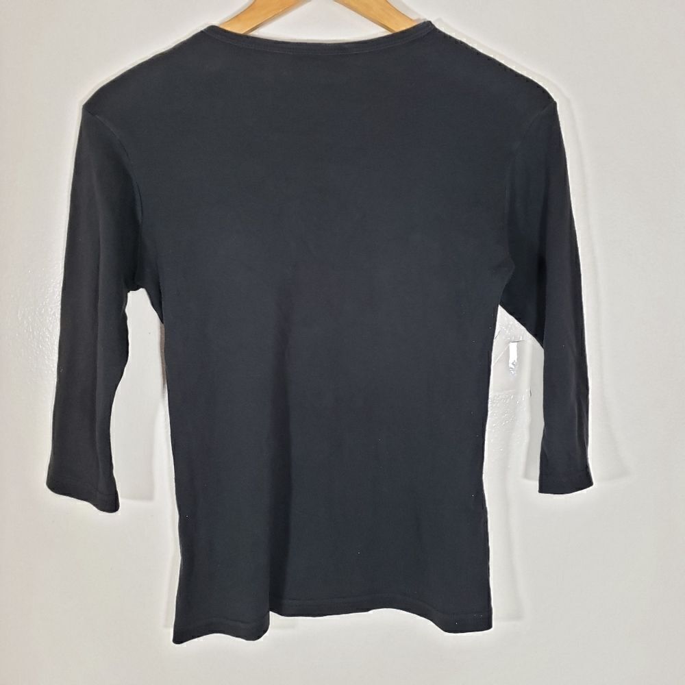 Johnnie Fedora Vintage 90s Y2K Black 3/4 Sleeve Blouse Size M - Picture 3 of 5